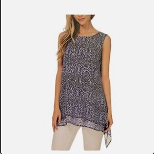 Fever Blue and White Asymmetrical Sleeveless Tunic